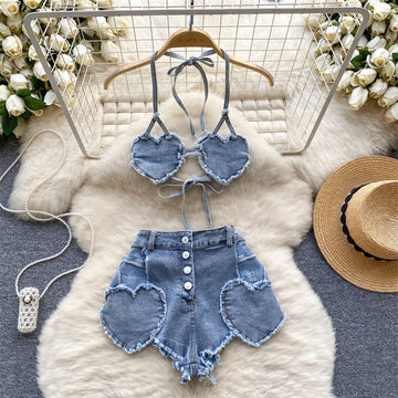 Denim Love Halter Suit For Women