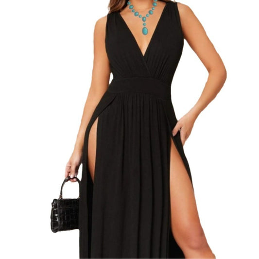 V-neck Sleeveless Long Dress