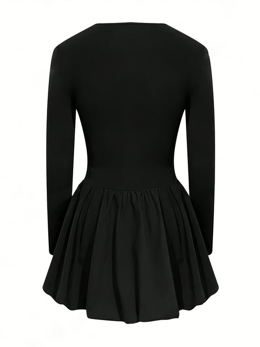 Elegant Black Long-Sleeve Skater Dress