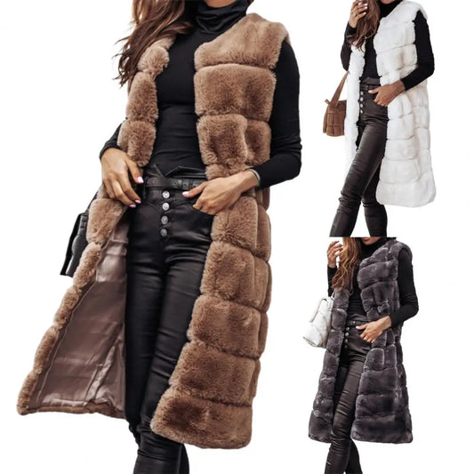 Elegant Long Faux Fur Vest