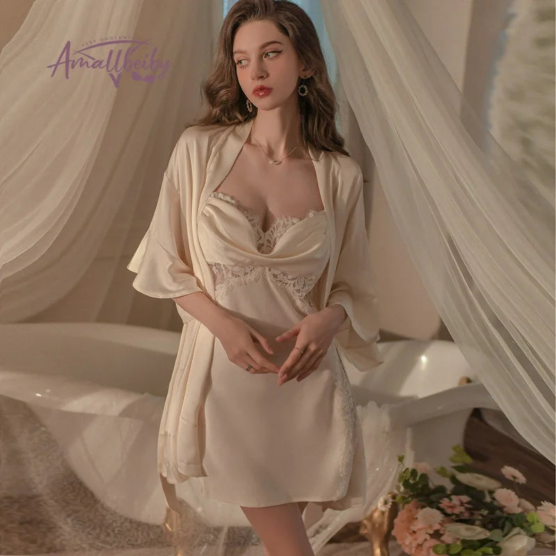 Ivory Elegance Satin Robe Set