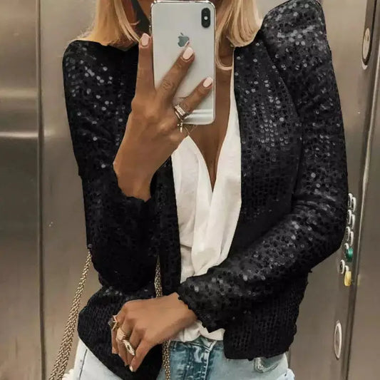 Midnight Glam Sequin Blazer - Shine Bright in Navy Blue