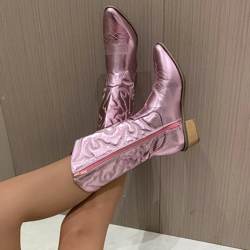 Diva Pink Metallic Cowboy Boots