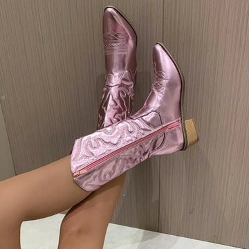 Diva Pink Metallic Cowboy Boots