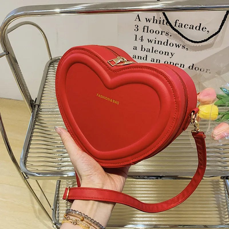 "Chic Amour Heart-Shaped Cross body Bag in Vibrant Red"