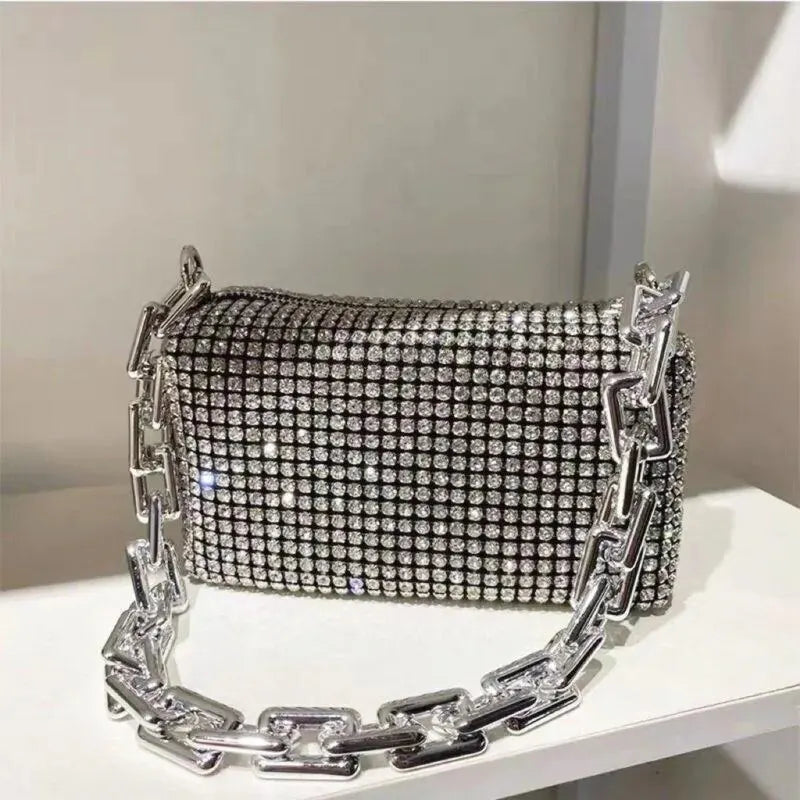 Stardust Glitz Evening Clutch with Chain Link Strap