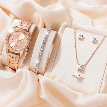 Rose Gold Radiance Timepiece and Jewelry Set