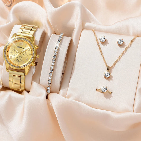 Rose Gold Radiance Timepiece and Jewelry Set